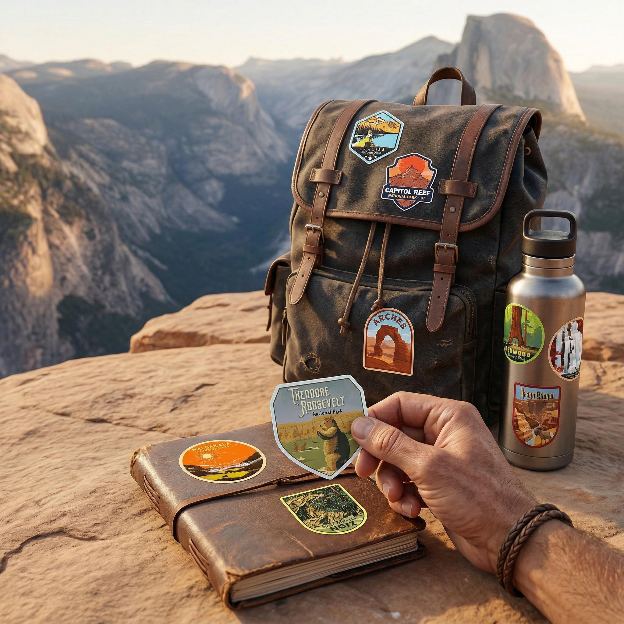 63Pcs National Park Stickers,Outdoor Nature Camping Hiking Inspired Waterproof Vinyl Decals for Water Bottles Laptop Car,Travel Adventure Parks Stickers