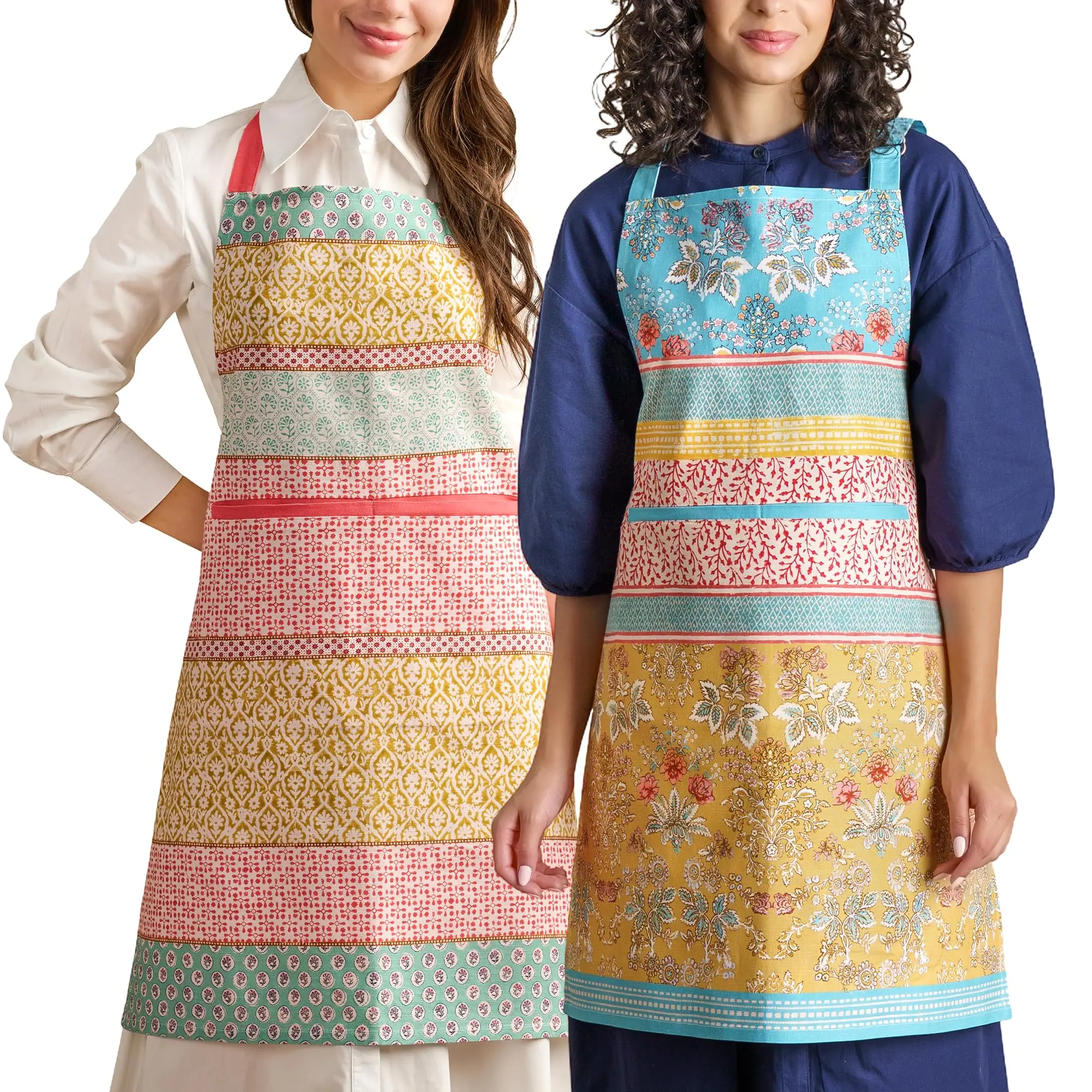 Maison d'Hermine Women's High Quality Craftsmanship 100% Cotton Bib Apron - Kitchen Cooking Use, 27.50in x 31.50in, Adjustable Wide Straps, Long Ties, Lightweight, Front Pocket, Hand-Painted Art Watercolor Craft (Home Supplies)