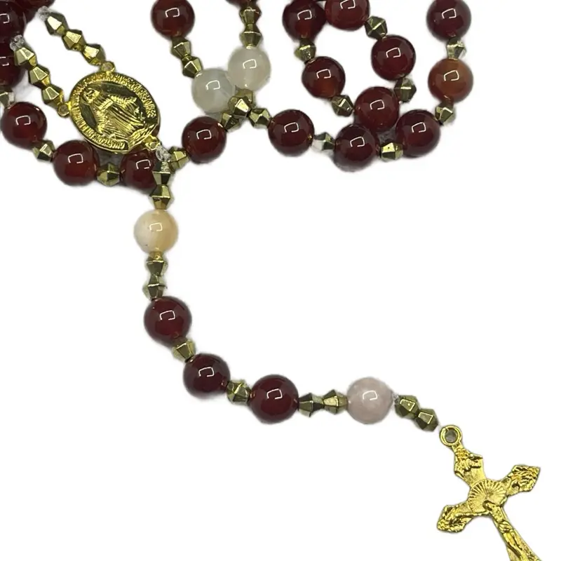 Carnelian Crystal Rosary with Gold Accents