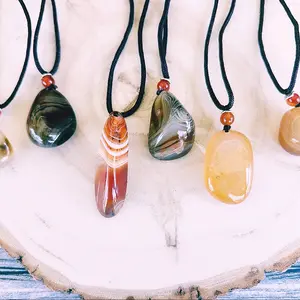 Banded Carnelian Natural Stone Pendant Necklaces