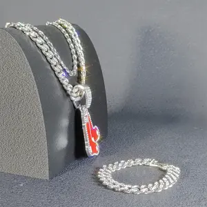 Baseball Cuban Chain Hip-Hop Style Rhinestones Men's Personalized Necklace, Red Socks Graphic Pendant, Unisex Gift for Boyfriend Woman, A necklace suitable for wearing while watching a game to enhance the atmosphere