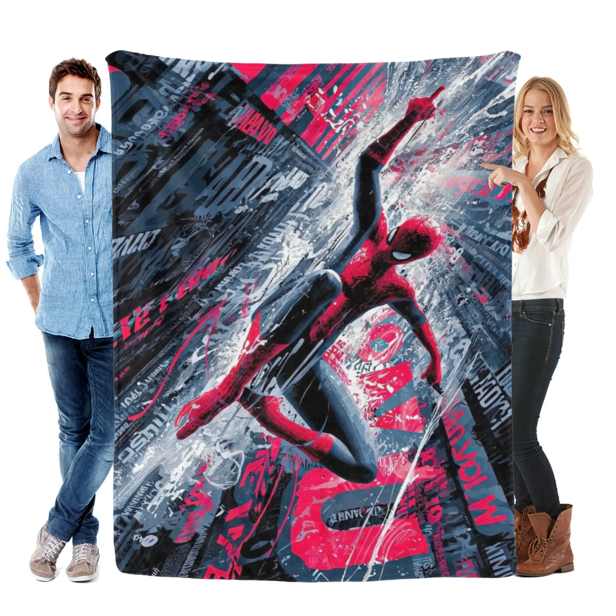 [SummerVibes] MARVEL CLASSIC Spider-Man Street Art Flannel Blanket, Dynamic 2D Print Cozy Throw for Bed, Couch, Office Nap & Superhero Fans