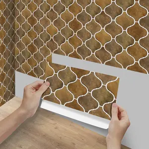 6/12/24/48 PCS FG Retro Tile Stickers Dark Brown White Wave Lattice Marble Pattern PVC Crystal Film Self-Adhesive Waterproof Oil-Proof Splashback for Kitchen Bathroom Floor Tile Wood Home Decoration
