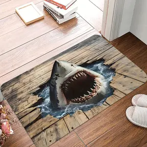 1 Piece of Ocean Great White Shark Print Decorative Welcome Doormat Soft Kitchen Floor Mat Living Room Decorative Area Rug Suitable for Indoor and Outdoor Home Decor