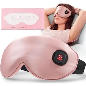 3C9-HPS020   Heated Eye Mask, Silk Cordless Warm Eye Compress for Dry Eyes, Light Blocking Heat Eye Mask for Women Men, Soft Eye Heating Pad for Dry Eyes, Travel, Rechargeable, Washable Cover (Pink)
