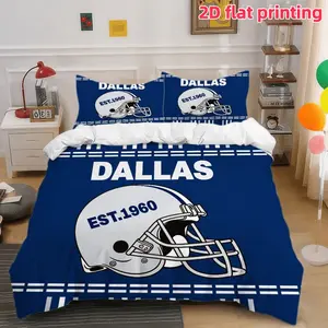 2D Flat 3Pcs Dallas Football Helmet Bedding -American Sport Blue Decorative Comforter Cover (1 Duvet Cover+2 Pillowcases, Unfilled)-Suitable for Bedroom and Dormitory Room Home Decoration.