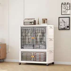 gray Plastic Storage Bins with Lid Stackable Storage Containers Closet Organizers Stackable Storage Bins with Doors Wheels And Hanging Rods for Home Living Room Boxes Cabinet