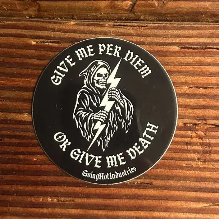 Grim Reaper Per Diem Lineman Hardhat Sticker Blue Collar Electrical
