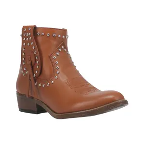 Dingo Women's Destry Studded Fringe Western Fashion Booties Round Toe - Di864-Camel