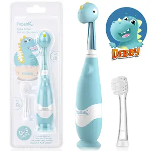 Papablic (Debby) Toddler Sonic Toothbrush 1-3Y with Smart LED Timer & Dino Cover, 2 Brush Heads, Lightweight Oral Hygiene for Kids, Dental Cleaner Tools, Fast Selling
