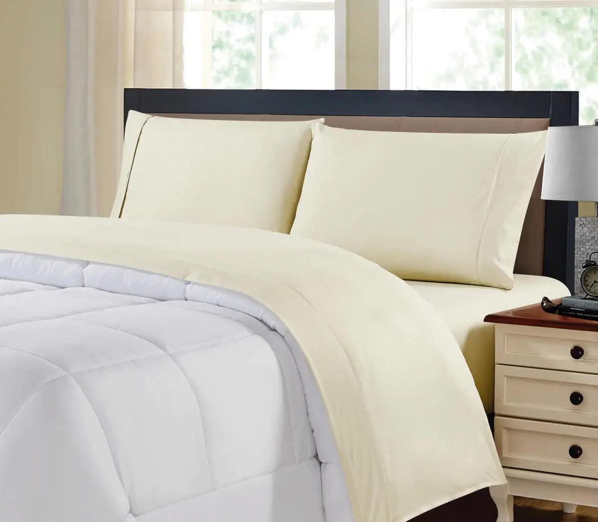 Kathy Ireland 1323KGIV King Size Chevron Embossed Microfiber Sheet Set, Ivory - 4 Piece
