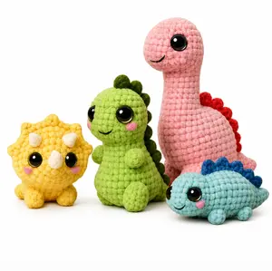 TIKA Beginner Crochet Kit 4-Pack Dinosaurs with Video Tutorials, DIY Amigurumi Yarn Craft Set for Adults and Teens