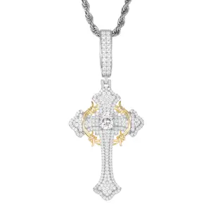 【#P587】Rapper Iris Cross Pendant Necklace UCCIYO S925 Sterling Silver Synthetic Moissanite Pendant Necklace for Women Men Hip Hop Jewelry Gift