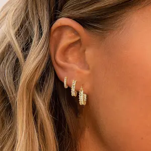 3 Pcs Hoop Earring for Women 14K Gold Plated Earrings for Girls Shiny Gift for Women