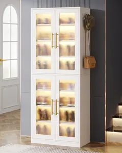 Tribesigns 8-Tier Acrylic Doors Shoe Cabinet with LED Lights Adjustable Entryway Shoe Rack