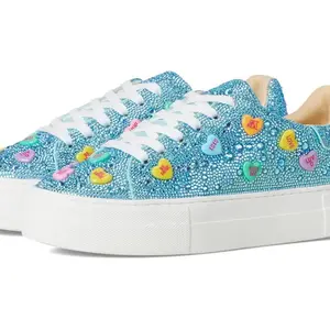 Bestey Johnson Glitter Heart Decorated Blue Sneakers with White Laces and Soles