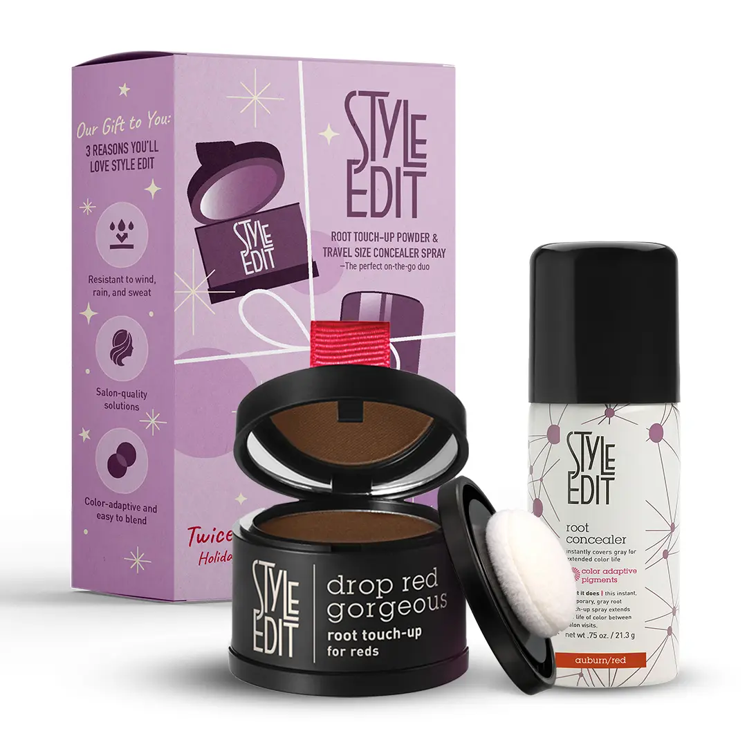 Style Edit Travel Essentials Hair Duo Red Root Touch Up Powder and Spray | – Instant Gray Root Concealer for Hairline, Temples, and Part – Lightweight, No-Residue Root Coverage – Made in the USA - Salon Quality temporary hair dye