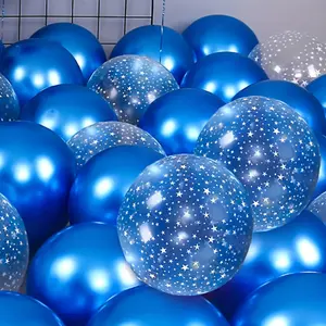 50pcs Metallic Blue & White Star Balloon Set - Perfect for Birthdays, Thanksgiving, Christmas Home Decor