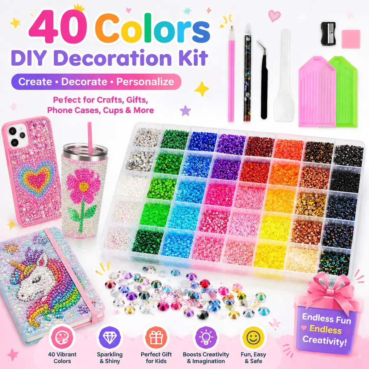 34000Pcs 40Colors 3mm Jelly Flatback RhinestonesBedazzling Kit with Nail Art, Shoes & DIY Diamond Art, DIY Craft Set for Nail Art & Shoes, Ultimate Creative Gift for Her,graduation gifts,class of 2026,summerwins,mid year sale,deals for you