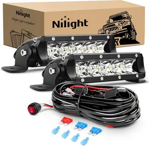 Nilight 2PCS 7 Inch 30W Super Slim Spot Led Light Bar Driving Fog Light Single Row Off Road LED Lights and Off Road Wiring Harness- 2 Leads