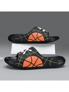 Summer Basketball Print Thick Sole Men's Slippers, Outdoor Anti-Slip Wear-Resistant Casual Cool Sandals, Comfortable Summer Footwear
