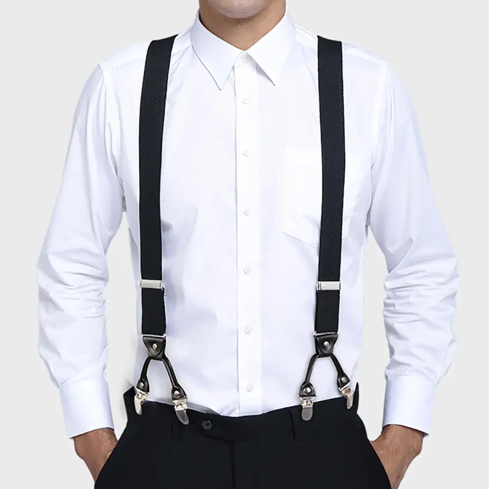 Men’s Heavy Duty Y-Back Suspenders, 6 Strong Metal Clips Adjustable Elastic Straps for Work, Tuxedos, and Daily Wear Solid Flexibility
