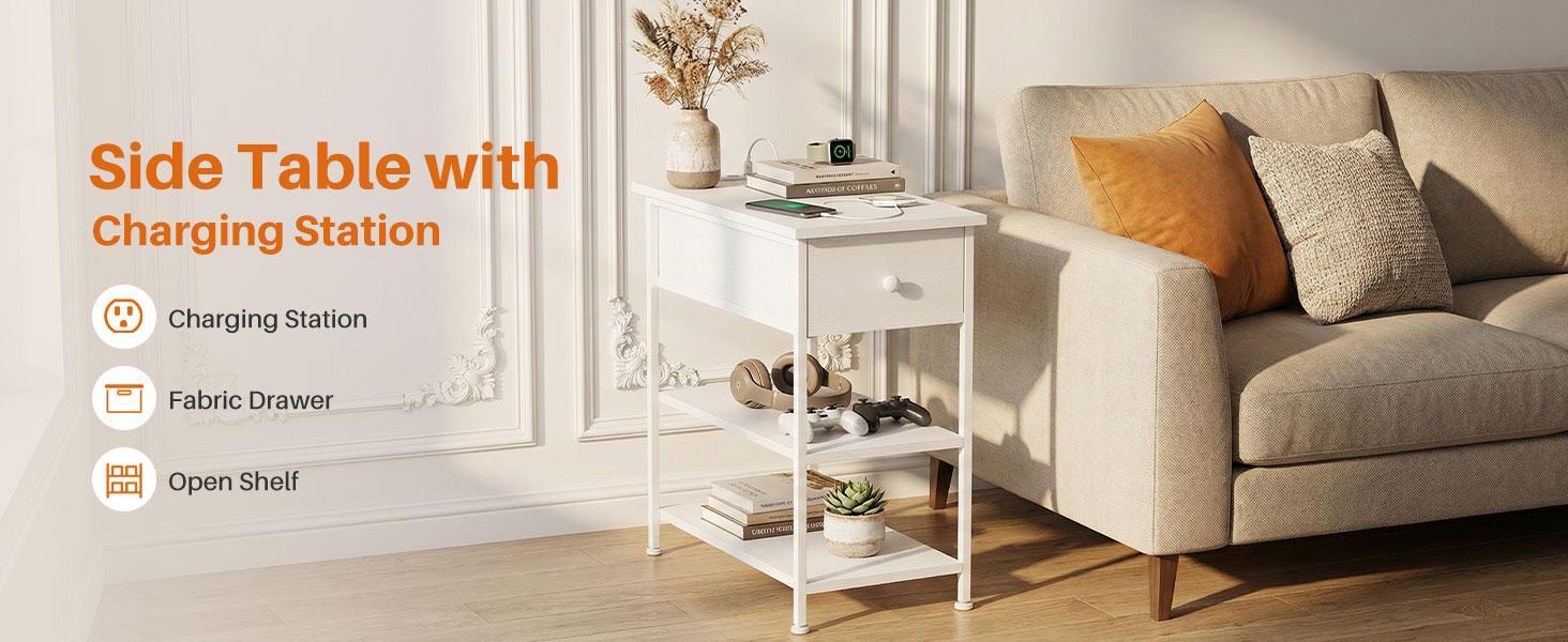 End Table with Shelves and Charging Station, Flip Top Side Table with USB Ports and Outlets, Bedside Table End Table with Shelves and Charging Station, Flip Top Side Table with USB Ports and Outlets, Bedside Table