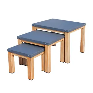 Direct Wicker PAT-2341TA-GR Set of 3 Waterproof Aluminum Square Nesting Tables with Nesting Feature, Durable Indoor-Outdoor Furniture