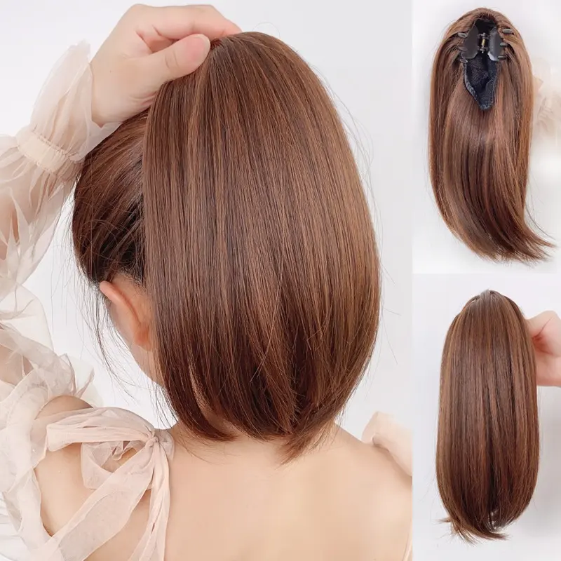 Women's High-Temp Silk Synthetic Straight Hair Extension - Female Claw Clip Ponytail, Sleek Invisible Clip-On Piece, 4 Colors, All Seasons Daily Wear Fashion Accessory