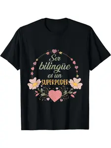 Bilingual is super power Spanish teacher ESL teacher T-shirt 180 grams, street casual look, weekend casual, for women, Christmas Eve, skin-friendly softness, Black Friday