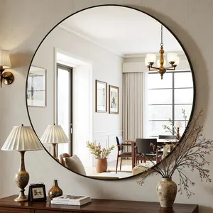 30 Inch Round Mirror for Wall, Round Bathroom Mirror, Circle Wall Mirrors with Black Metal Frame, Circle Mirrors Suitable for Wall, Bathroom, , Living Room, Entryway