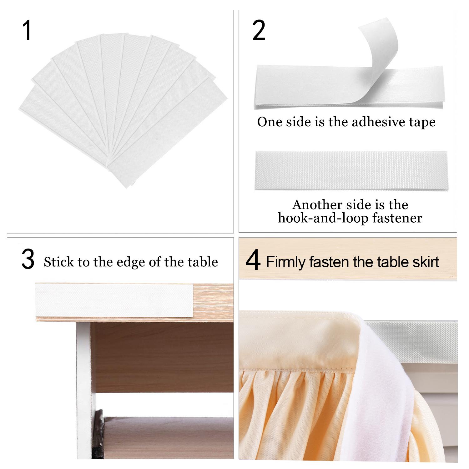 Satin Double Drape Table Skirt for Rectangle Tables, Elegant Pleated Desk Skirting with Adhesive for Wedding, Birthday & Party Decor