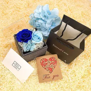 Preserved Eternal Real Rose Flower Gift Box With Plated  Necklace