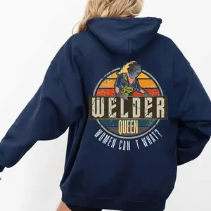 Welder Women Queen Hoodie – Back Print Graphic Sweatshirt, Female Welder Hoodie, Tradeswoman Gift, Blue Collar Apparel
