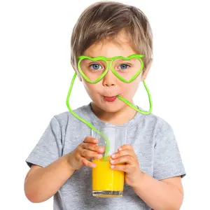 8 Pcs Eyeglasses Plastic Silly Drinking Straw Eyeglasses DIY in Cute Heart Fun Loop Straws Glasses for Adults Kids Christmas Birthday Annual Meeting Parties (4 Colors)