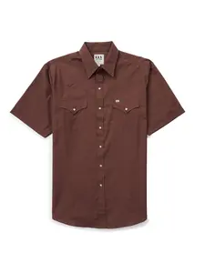 Men's Ely Cattleman Short Sleeve Solid Chocolate Western Shirt