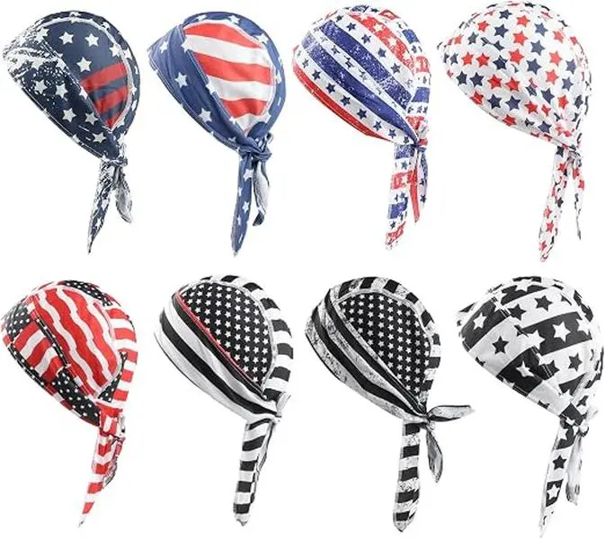 8 Pack Do Rag Skull Caps for Men Cap Bandana Hat Sweat Wicking Cooling Helmet Liner Cycling Beanie Head Wraps Rag