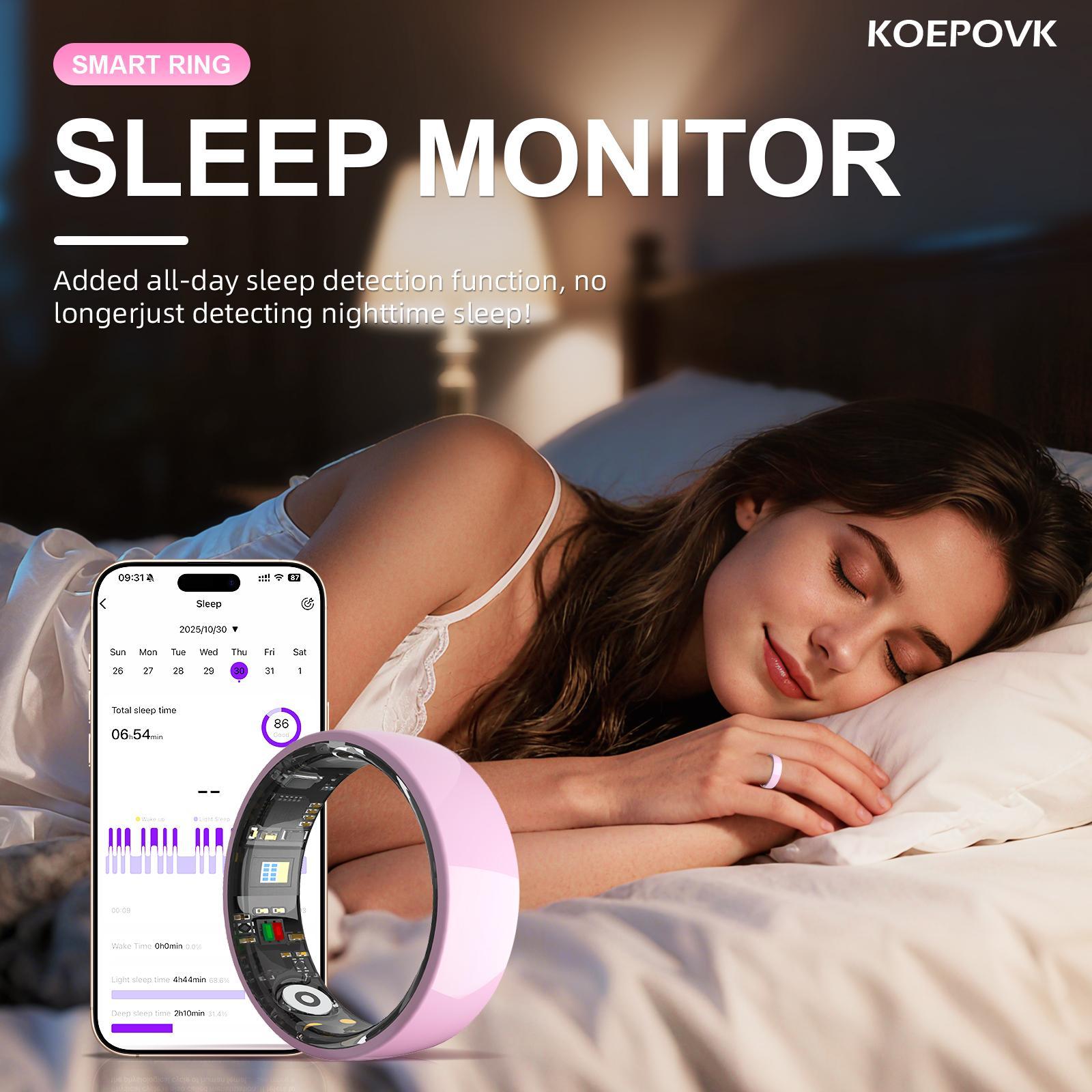 KOEPOKV Ceramic Smart Ring SleepHealth Fitness Tracker Wearable Devices for Women Gift StepCalorie Waterproof Durability Pink Color with Charging Case multifunctional
