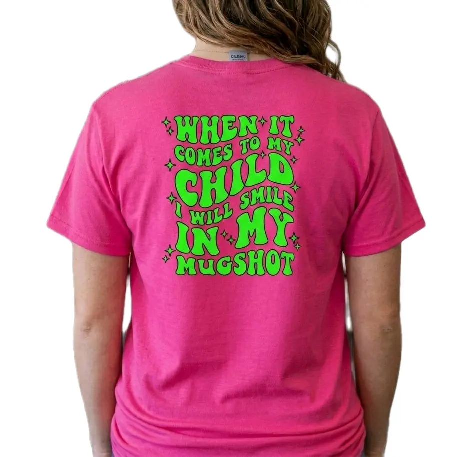 mom shirt when it comes to my child humor popular retro trending mama hot pink and lime green short sleeve tshirt