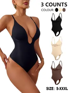 Women's Solid V Neck Seamless Shapewear Bust Bodysuit, Tummy Control Butt Lifting Shaper, Women's Shapewear for Daily Wear, Compression