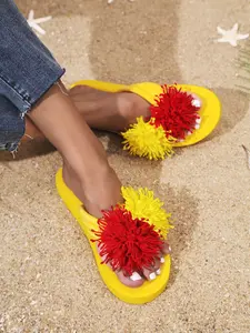 Women's Floral Slippers Summer Outdoor Versatile One-Piece Slipper Cute Ladies Cool Slippers, Casual Textile Upper Eva Sole Material