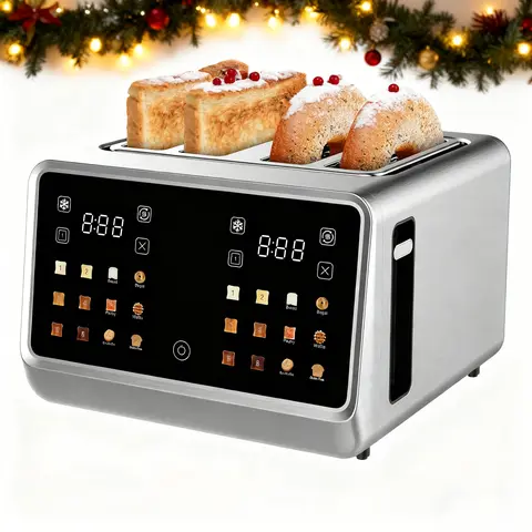 4-Slice Stainless Steel Digital Touch Screen Toaster - 1800W 120V Smart Extra Wide Slots, 6 Bread Presets, 6 Shade Settings, Bagel, Defrost, Reheat, 3-Second Cancel Function, 360° Crispness, Durable Kitchen Home Essential Gift, Household Appliances