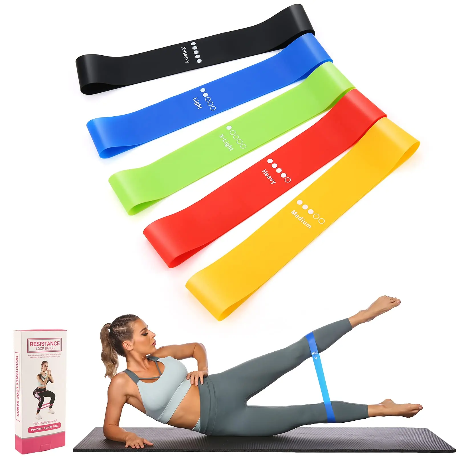 ANCHEER Five suits Resistance Bands, Exercise Bands Set with Instruction Guide & Carry Bag, Strength Workout Bands for Home