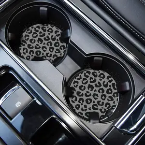 Cute Cup Holder Coasters for Your Car with Fingertip Grip, Auto Accessories for Women & Men,Pack of 2(Gray Leopard)