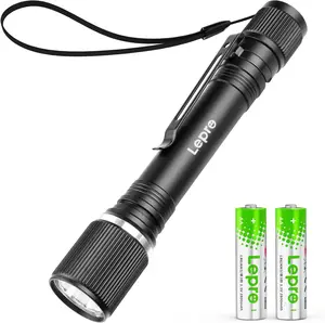 Lepro LED Mini Flashlight High Lumens with Clip, Waterproof, Energy Saving, Portable for Outdoor, Emergency, AA Batteries Included, Tactical & Camping Accessories
