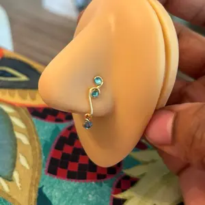 Aquamarine Nose Cuff Non-Piercing Jewelry in Silver Gold Copper & Bronze Tarnish Resistant Wire Fashion Accessory