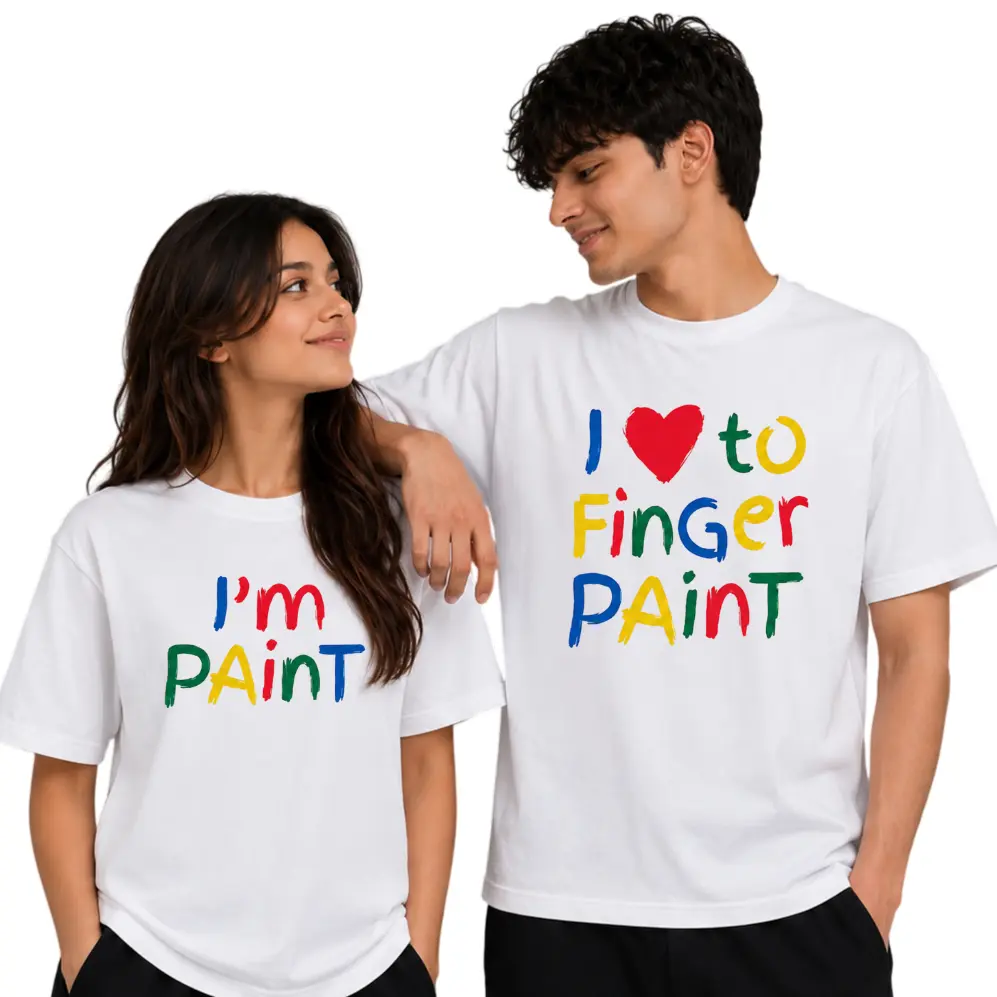 I’m Paint I Love to Finger Paint Matching Couple T-Shirts, Funny Couples Tee, Colorful Boyfriend Girlfriend Shirts, Cute Matching Couple Gift