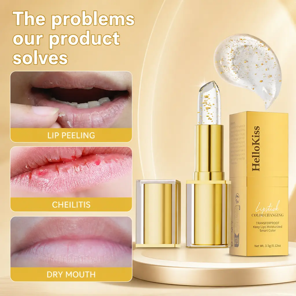 2pcs Color Changing Lip Balm, Temperature Activated Lip Glow with Gold Foil, Hydrating Moisturizing Lip Tint for Dry Lips, Long Lasting Pink Lip Care & Lip Primer