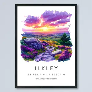 Ilkley Poster Ilkley England Travel Print Wall Art Ilkley Home Decor Ilkley Gift Art Lovers Yorkshire Dales, Unframed