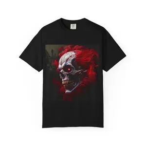 Evil Clown Skull T-Shirt, Halloween Horror Tee, Scary Circus Unisex Top, Creepy Joker Skeleton Shirt, Gothic Grunge Fashion Apparel